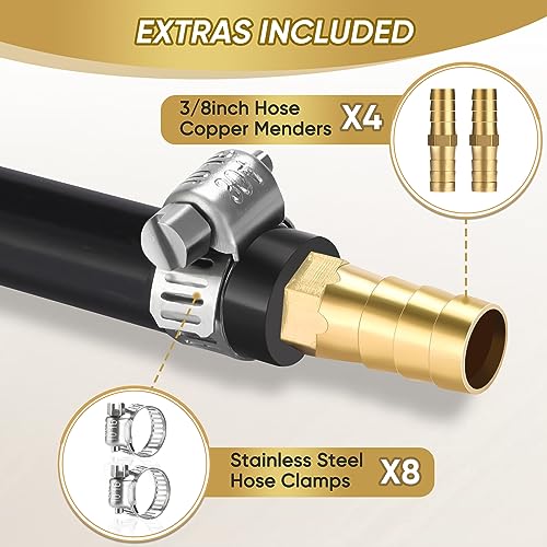 ⅜ inch Self Sinking Aeration Hose,100 feet Weighted Pond Aerator Hose with 4 Copper Menders and 8 Stainless Steel Hose Clamps, Air Pump Tubing for Pond Aquaculture and Lake Garden Aeration(Black)