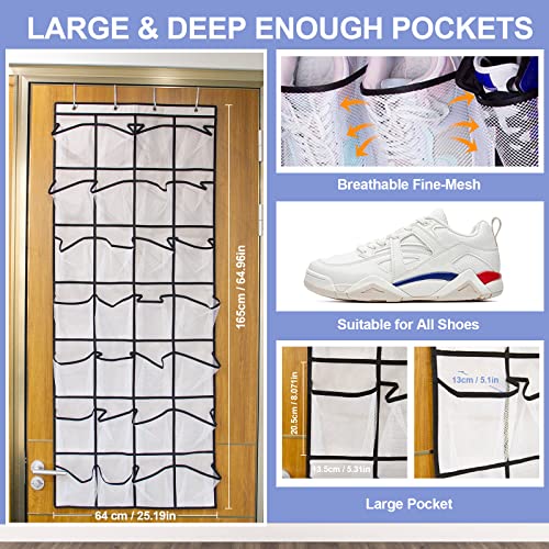 【28 Grid】Over The Door Shoe Organizer Large Mesh Pockets Hanging Shoe Organizer for Closet Hanging Shoe Rack Holder Hanger, White