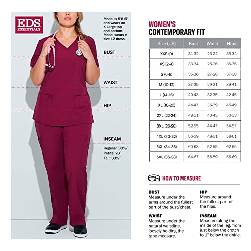 Dickies EDS Essentials Scrubs, V-Neck Womens Tops with Four-Way Stretch and Moisture Wicking DK615, Wine, Small