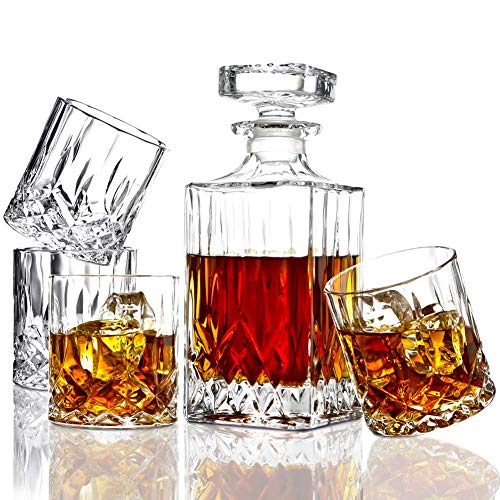 Whiskey Decanter Set (750ml),BRITOR Whiskey Decanter with 6 Twisted Old Fashioned Glasses (300ml),Wine Decanter for Scotch,Bourbon,Whisky,Elegant Holiday Whiskey Gifts for Men and Women