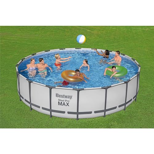 Bestway Steel Pro MAX 18 Foot x 48 Inch Round Metal Frame Above Ground Outdoor Swimming Pool Set with 1,000 Filter Pump, Ladder, and Cover