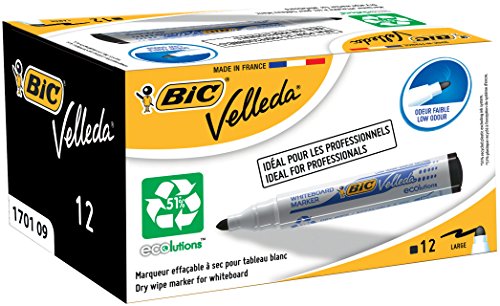 BIC Velleda 1701 Whiteboard Marker Large Bullet Tip - Black Ink, Box of 12 Dry Erase Markers