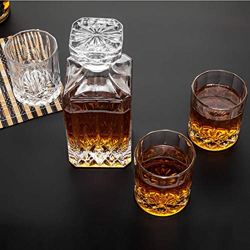 Whiskey Decanter Set (750ml),BRITOR Whiskey Decanter with 6 Twisted Old Fashioned Glasses (300ml),Wine Decanter for Scotch,Bourbon,Whisky,Elegant Holiday Whiskey Gifts for Men and Women