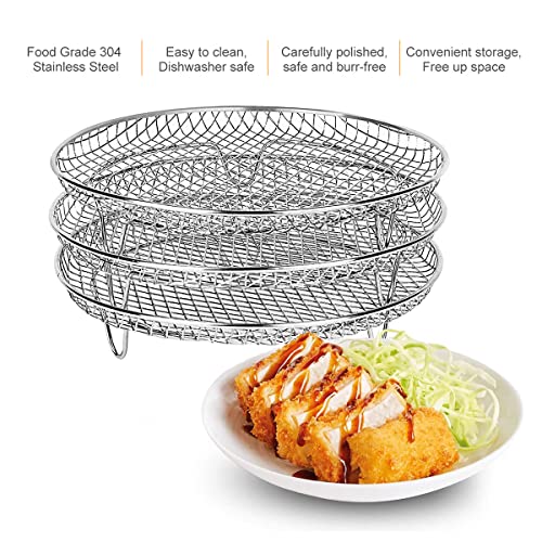 Air Fryer Rack Multi-Layer Double Basket Air Fryer Accessories 304 Stainless Steel Grilling Rack Cooking Rack Dehydrator Rack Toast Rack for Oven Microwave Baking Roasting (B-Round)
