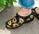 Sloggers Waterproof Garden Shoe for Women – Outdoor Slip-On Rain and Garden Clogs with Premium Comfort Support Insole, F&G, Sunflower Print Black, 11