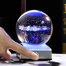 Qianwei 3D Solar System Crystal Ball 80mm 3.15" Laser Engraved Hologram with Sliver Led Lamp Stand, Galaxy Glass Ball, 4 Colors Light, Planets Sphere,Home Office Decor…