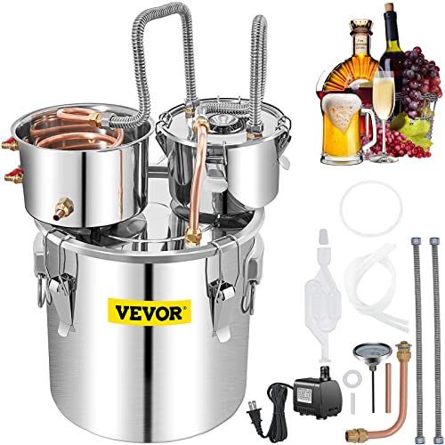 VEVOR Moonshine Still Distiller 50L Stainless Steel Water Distiller Copper Tube with Circulating Pump Home Brewing Kit Build-in Thermometer for DIY Whisky Wine Brandy Spirits (50L)