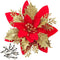 iDopick 16 Pieces Christmas Poinsettia Artificial Christmas Flowers Decorations Glittering with Clips for Xmas Wedding Party Tree Wreath Ornaments Glitter(Red&Gold)