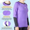 Speedo Women's UPF 50+ Rash Guard Long Sleeve Swim Shirts, Water Beach Surf Swimsuit, UV/Sun Protection Swimwear - Violet/L