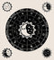 Sun and Moon Queen Size Duvet Cover Set by Ambesonne, Vintage Dotted Floral Motifs Celestial Figures Constellations Zodiac Signs, Decorative 3 Piece Bedding Set with 2 Pillow Shams, Black Beige