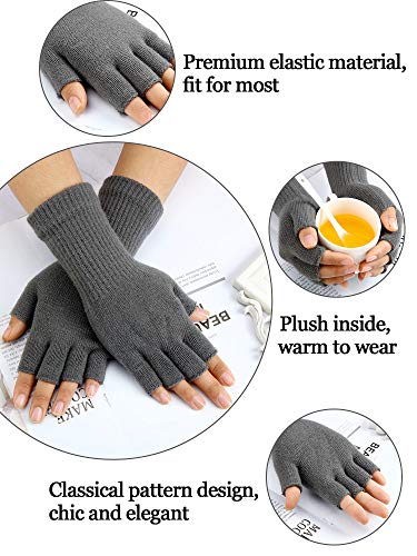 SATINIOR Fingerless Gloves for Women Half Finger Gloves Winter Stretchy Knit Fingerless Mittens Unisex, Black, Dark Grey, Light Grey, Light Tan