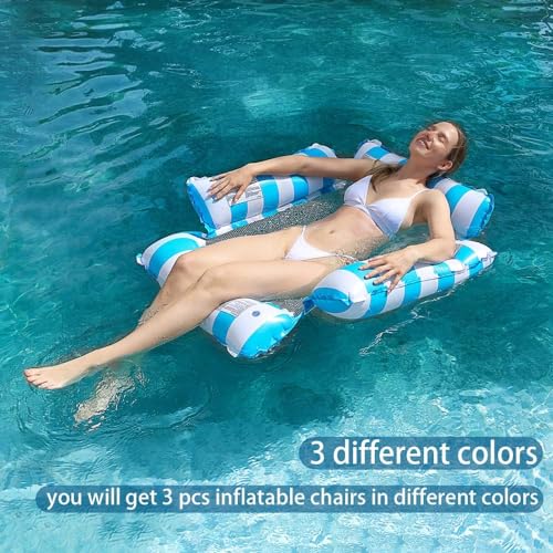 3 Pack Inflatable Pool Chair Float, Water Hammock Lounge Chair, Multi-Purpose Drifter Pool Floats for Summer Pool Lake Beach