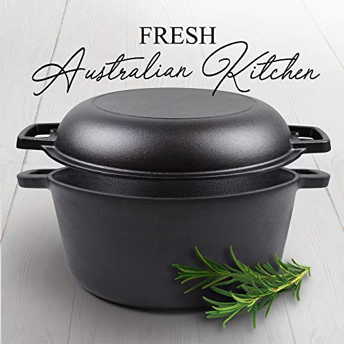 Fresh Australian Kitchen Dutch Oven – 5.2 Litre Pan & 25cm Skillet Set - Pre-Seasoned Casserole Pot