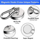 LOVIMAG Strong Magnetic Hooks, 70LBS Magnetic Hooks Neodymium Magnets Hooks, Magnetic Hooks Cruise with Swivel Carabiner Hook for Hanging, Cruise, Grill, Tool Room, Warehouse, Kitchen, Home etc-6 Pack