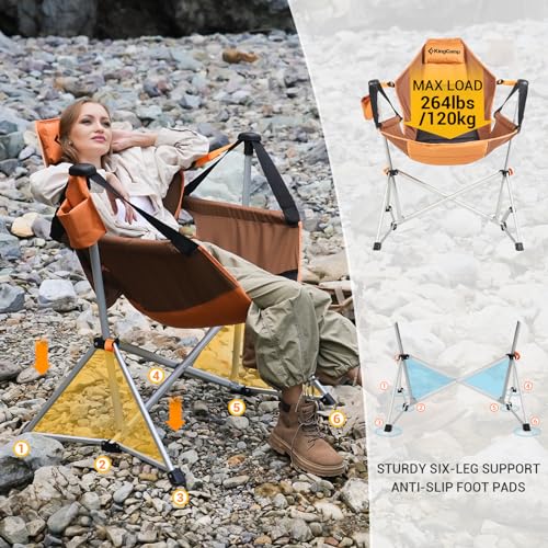 KingCamp Hammock Camping Chair Swinging Rocking Chair for Adults Portable Folding Chair Hold Up to 264 lbs Carrying Bag Cup Holder for Lawn Beach Camp Outside(Brown/2-pack)