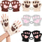 SATINIOR 4 Pairs Cat Paw Gloves Fingerless Gloves Mittens Half Finger Paw Gloves Winter Plush Gloves for Kids Adult Cosplay, Black, Beige, Gray and Dark Brown, 8.5 x 5.9 inches