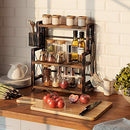 Rolanstar Spice Rack Organizer with Wire Basket, 3-Tier Kitchen Shelf Organizer Rack 16.9", Wooden Spice Organizer with 2 Hooks, Countertop Bathroom Storage Shelf, Seasoning Rack Rustic