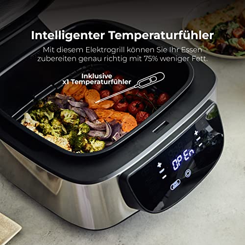 MasterPro Digital Smokeless Grill, Electric Grill, Food Processor and Table Grill, Electric Smokeless with 1800 W, 5 Functions, Hot Air Fryer, Oven and Dehydrator