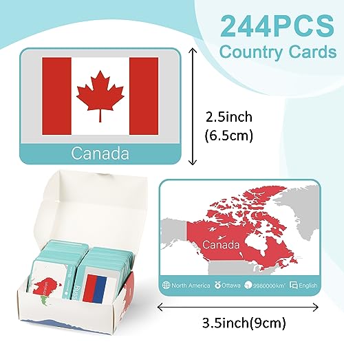 244PCS Countries of The World Flags Flash Cards Country Continent Capitals Population Country Flag Geography Educational Cards Game Gift for Kids Family & Adults All Countries Flags of The World Cards