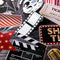 12 Pcs Movie Night Party Decorations Set Includes 11 Pcs Red Carpet Cutouts Theater Photo Booth Cards Cinema Centerpiece Sign, 1 Pack Filmstrip Party Tape Movie Theme Props Film Border Roll