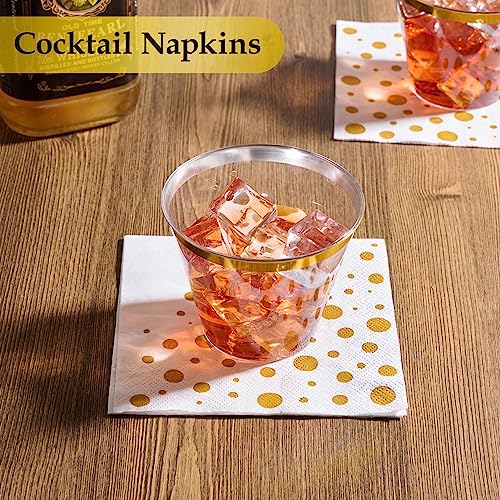 Vplus 100 Pack Cocktail Napkins Paper, 3-Ply Beverage Napkins, Disposable Gold Square Napkins, Perfect for Restaurant, Event, Bar, Wedding, Baby Shower and Birthday Party