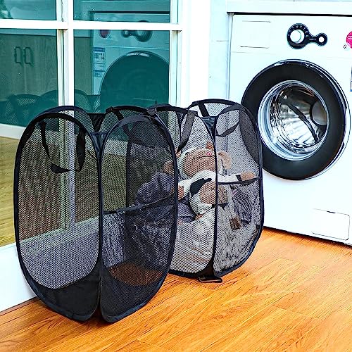 2-Piece Pop Up Laundry Hamber Collapsible Basket Clothes Hamper Strong Mesh Laundry Organiser Lightweight Durable carbon Steel Frame Easy to Open and Fold for Storage Space-Saving Black