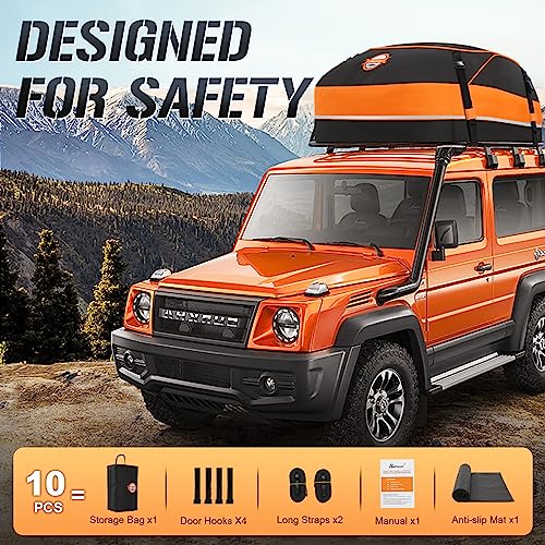 Car Rooftop Cargo Carrier Roof Bag, 15 Cubic Waterproof Soft Shell Roof Top Cargo Carrier Box for All Cars with or Without Luggage Rack - Protective Mat, Safety Hooks, Tie-Down Straps and Storage Bag