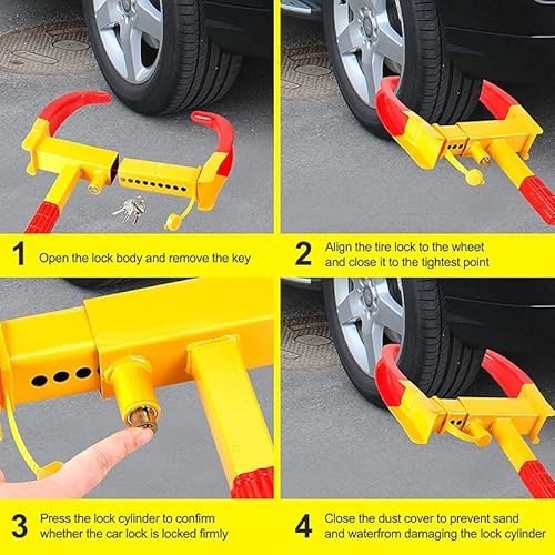 AIMALL Heavy Duty Wheel Clamp Lock Vehicle Caravan Car Security Anti-Theft w/ 2keys, Bright Red & Yellow, Durable Steel Construction, Easy to Use