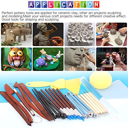 Glarks 28Pcs Carving Modeling Clay Sculpting Tools Set Including Plastic Modeling Tools, Dual-End Dotting Clay Tools, Ball Stylus, Silicone Tip Pens and Sculpture Knives for Embossing Art, Coloring