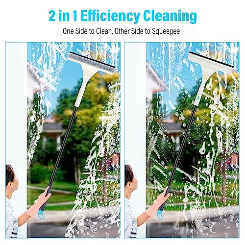 Wothfav Professional Window Squeegee Cleaner, 61" Telescopic Window Cleaning Equipment, 2 in 1 Window Squeegee with Extendable Cleaning Poles, Glass Cleaning Tools for Indoor/Outdoor