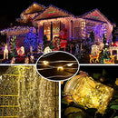 Solar String Lights Outdoor, HF 12M 200 LED Solar Powered Fairy Light with 8 Lighting Modes, Waterproof Copper Wire Tree Lights Lights for Christmas Party Decoration (Warm White-1 Pack)