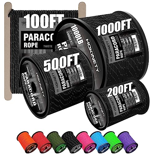 Reflective Paracord Rope 1000Ib - 100ft 200ft 500ft 1000ft 4mm 12 Strand para Cords Lanyard Utility Parachute Cord for Tent Camping Hiking Fishing Survival Tactical Clothesline DIY Projects