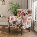 BELLEZE Modern Accent Chair Armchair for Living Room or Bedroom with Wooden Legs, High Back Rest, Padded Armrest, and Comfortable Cushioned Seat - Allston (Red Floral)