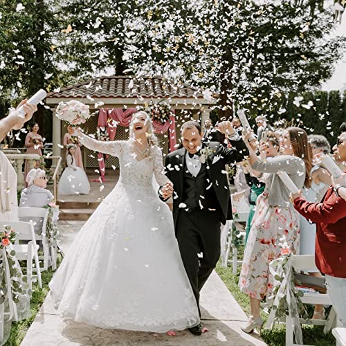 White Butterfly Confetti Poppers 4 Pack | White and Gold Confetti Cannon Party Poppers Confetti Shooters for Wedding Parties Events Birthday Celebrations | Bulk Large Paper Gun Launcher Tube Stick