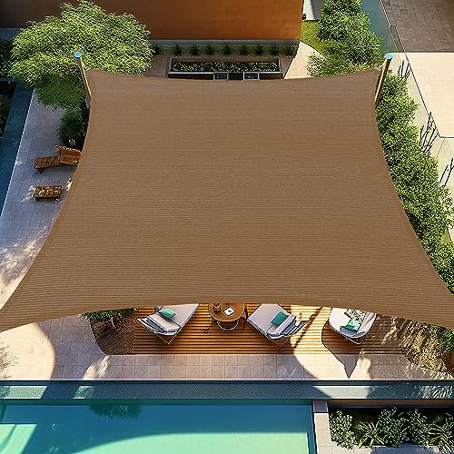 Shade&Beyond Sun Shade Sail Square Curved Canopy 20'x20' Sail Shade Brown Sun Shades Permeable for Patios Backyard Deck (We Make Customized Size)