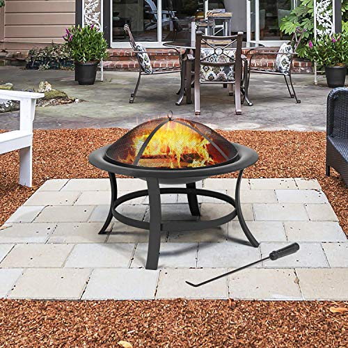 Yaheetech Fire Pits 29in Fire Pit for Outside Round Wood Burning Burning Firepits Fire Bowl with Spark Screen for BBQ Backyard Patio Camping, Black