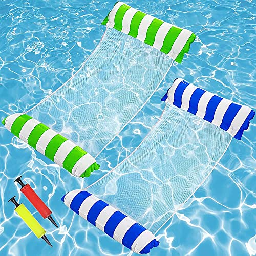 GHAZAWET 2PCS Inflatable Pool Floats for Adults Multi-Purpose Swimming Floaties Water Hammock Lake Lounge Chair Portable Water Floats for Adults Ideal for Seaside Lake Swimming Pool(Blue&Green)