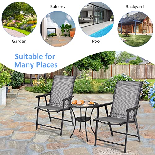 Costway Patio Folding Chair Set of 2, Portable Outdoor Dining Chair with Breathable Fabric, Steel Structure, Foldable Design, 2pcs All-Weather Garden Arm Chair Set, for Deck, Pool Side, Back Yard