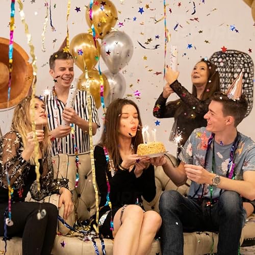 Multicolor Confetti Poppers 4 Pack | Confetti Cannon Party Poppers Confetti Shooter for Events Birthday Celebration | Bulk Streamer Blaster Cannon Star Launcher | Large Prank Package Gun Tube Stick