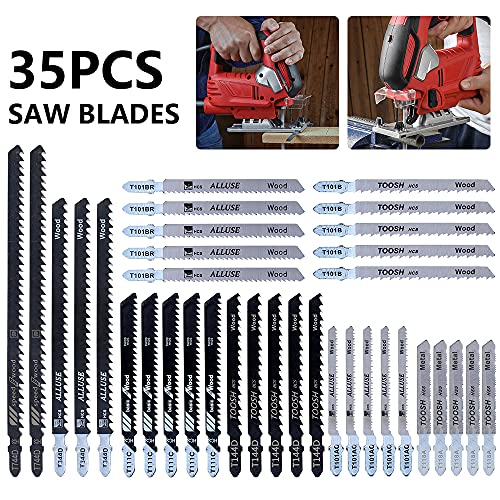 35 Pcs T-Shank Jigsaw Blade Set Cuts Jigsaw Blades for Wood, Plastic and Metal Cutting with Bosch, Black & Decker, Makita, Dewalt