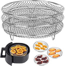 Air Fryer Racks for Ninja Dual Air Fryer, 3-Layer Stackable Dehydrator Racks Stainless Steel Air Fryer Basket Air Fryer Accessories Fit for 7.5L-8L Air Fryer (Round)