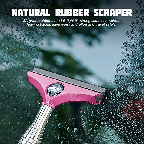 8sanlione Car Rearview Mirror Wiper, American Flag Telescopic Auto Mirror Squeegee Cleaner, Glass Mist Cleaning Tool with Retractable 98cm Handle, Portable Car Windows Water Removal (Pink/Car Logo)