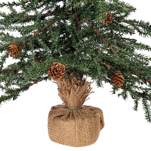 Vickerman 24" Caramel Pine Artificial Christmas Tree Unlit- Featuring 480 PVC Tips - Pine Cone Accented - Seasonal Indoor Home Decor with Decorative Burlap Base