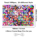 1000PCS Polymer Clay Beads Bracelet Making kit, 24 Style Cute Fun Beads Fruit Flower Animal Cake Butterfly Heart Beads Charms for Jewelry Necklace Earring Making DIY Accessories for Women Girls