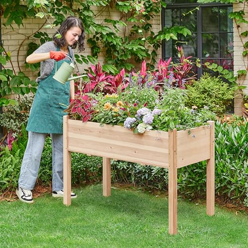 Yaheetech Raised Garden Bed 48x24x30in Elevated Wooden Planter Box with Legs Standing Growing Bed for Gardening/Backyard/Patio/Balcony, 2pcs