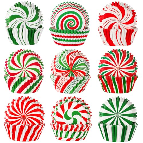 SANNIX 450pcs Christmas Cupcake Liners,Xmas Candy Pattern Baking Cups Cupcake Wrappers Paper Wraps Muffin Liners for Christmas Holiday Birthday Party Candy Cake Make Decorations Supplies(9 Designs)