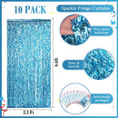 10 Pieces 3.3 x 6.6 Ft Foil Fringe Backdrop Wavy Tinsel Fringe Curtain Party Fringe Curtain Streamer Backdrop for Halloween 80s 90s Disco Ocean Sea Mermaid Birthday Wedding Party (Blue)