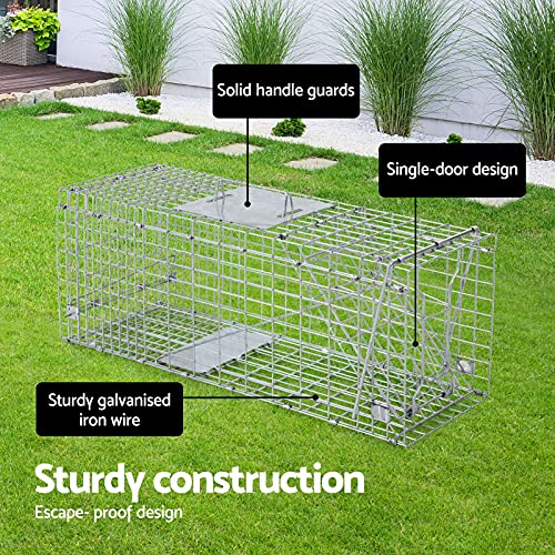 Gardeon Mouse Trap, 66 x 23 x 25cm Guinea Pig Rat Rabbit Cage Possum Rats Fox Cat Humane Mice Traps Small Animals Cages for Indoor Outdoor Farm Backyard, Automatic Door Lock Collapsible Silver