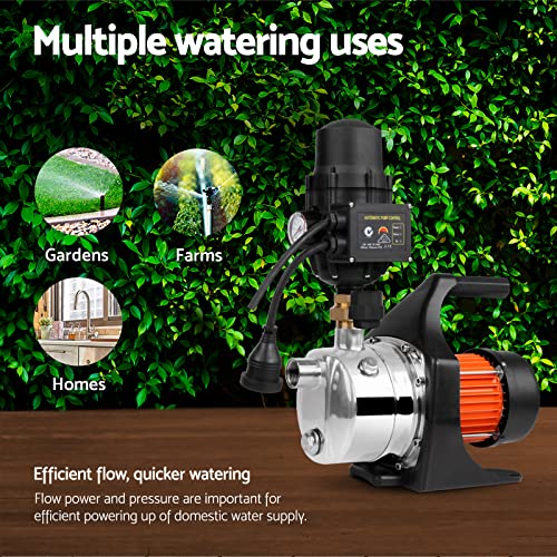 Giantz Water Pump, 800W Electric High Pressure Garden Pumps Controller Irrigation for Pool Pond Tank Home Farm, Portable Automatic Switch Anti-rust Stainless Steel Body Yellow Black
