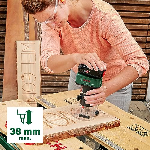 Bosch 18V Cordless Brushless Trim Router Without Battery, Inc 3mm Round Over Bit, 1/4" Collet, Parallel Guide (AdvancedTrimRouter 18V-8). Made in Europe